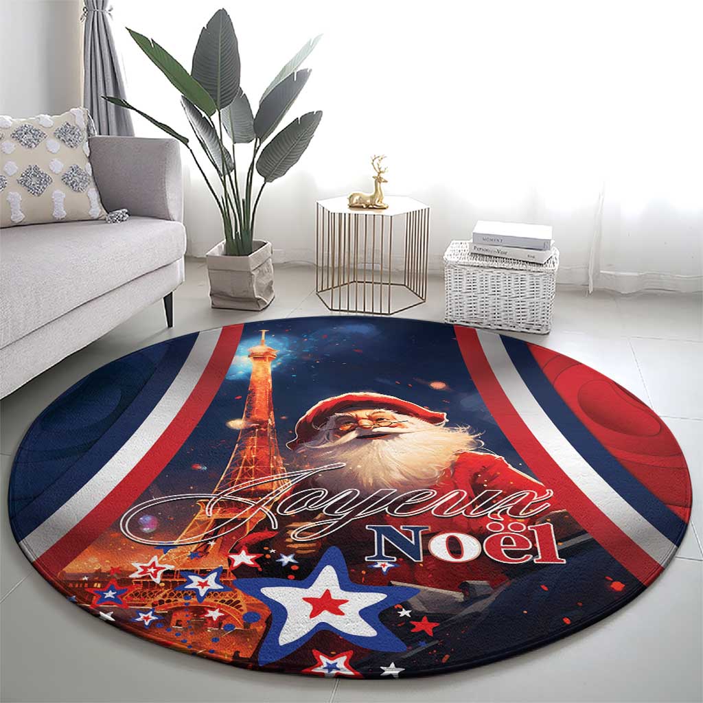 France Christmas Round Carpet Joyeux Noel Santa Claus Eiffel Tower