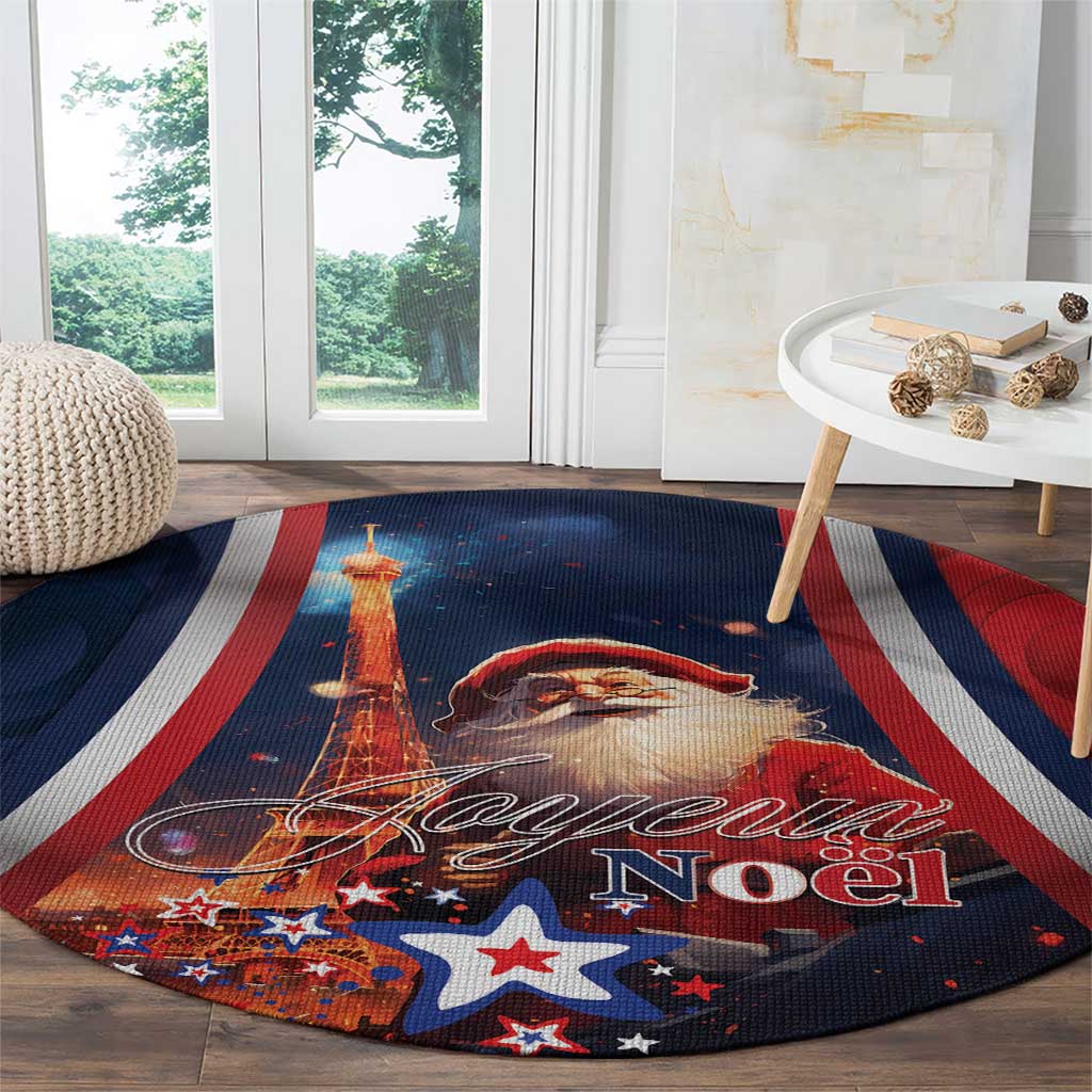 France Christmas Round Carpet Joyeux Noel Santa Claus Eiffel Tower