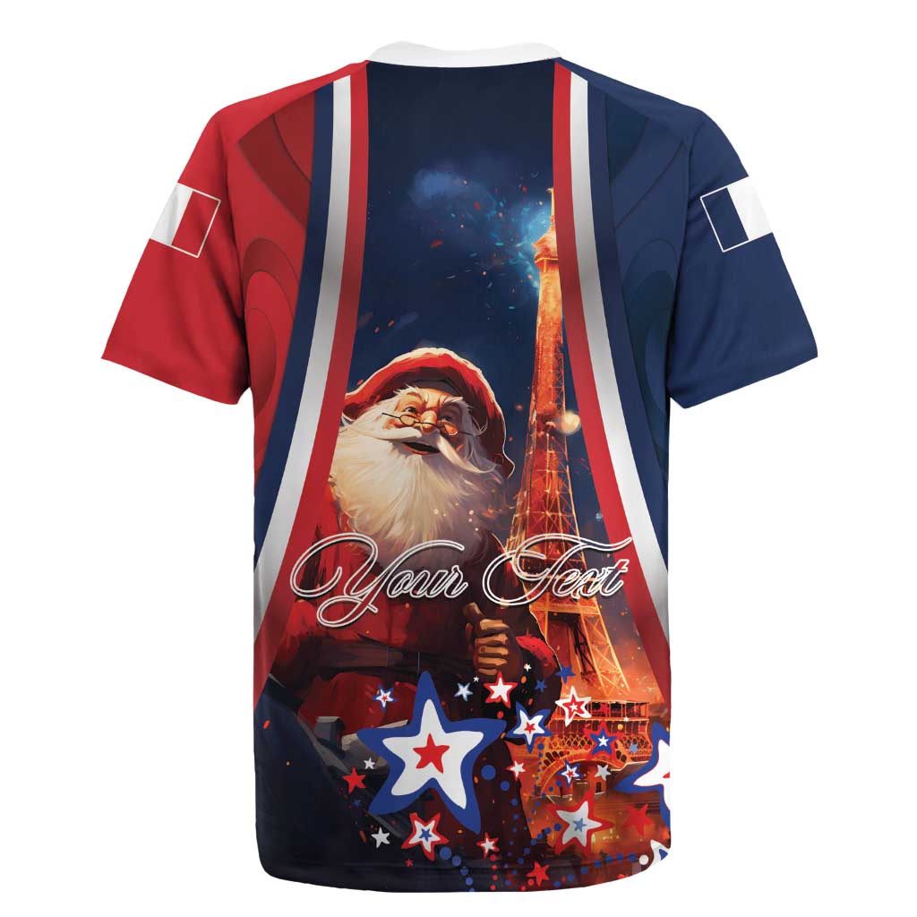 Personalised France Christmas Rugby Jersey Joyeux Noel Santa Claus Eiffel Tower - Wonder Print Shop