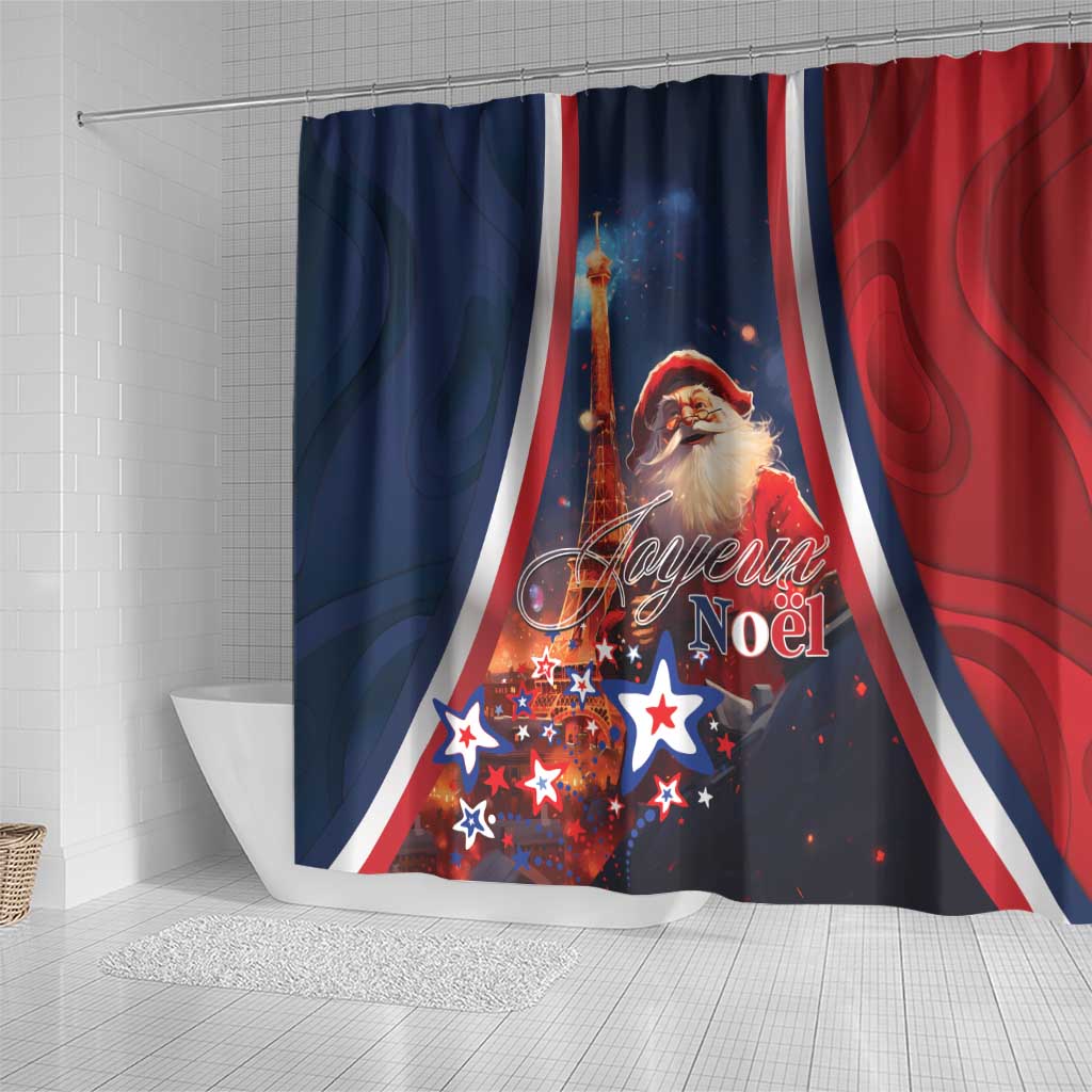 France Christmas Shower Curtain Joyeux Noel Santa Claus Eiffel Tower