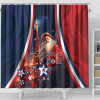 France Christmas Shower Curtain Joyeux Noel Santa Claus Eiffel Tower