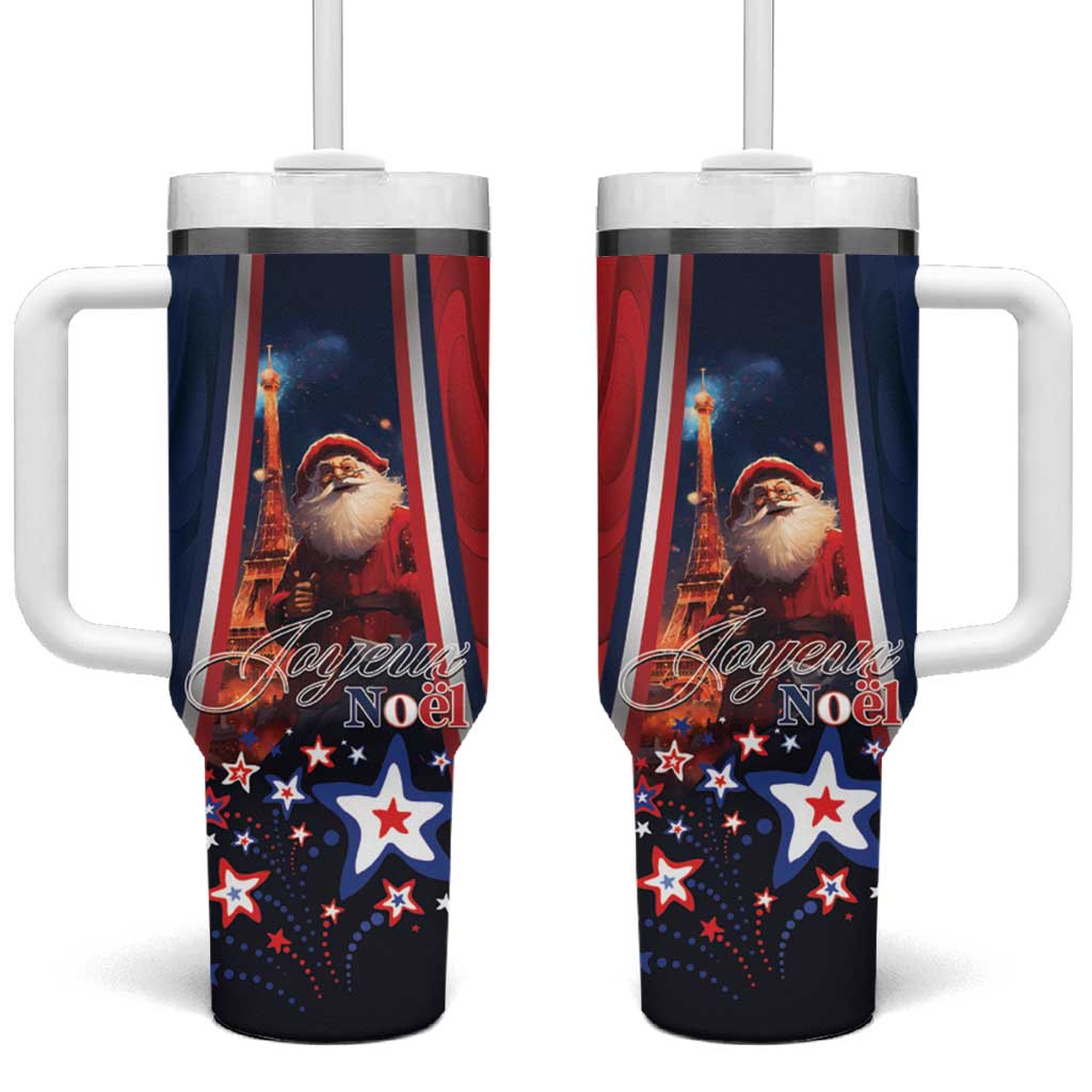 France Christmas Tumbler With Handle Joyeux Noel Santa Claus Eiffel Tower - Wonder Print Shop
