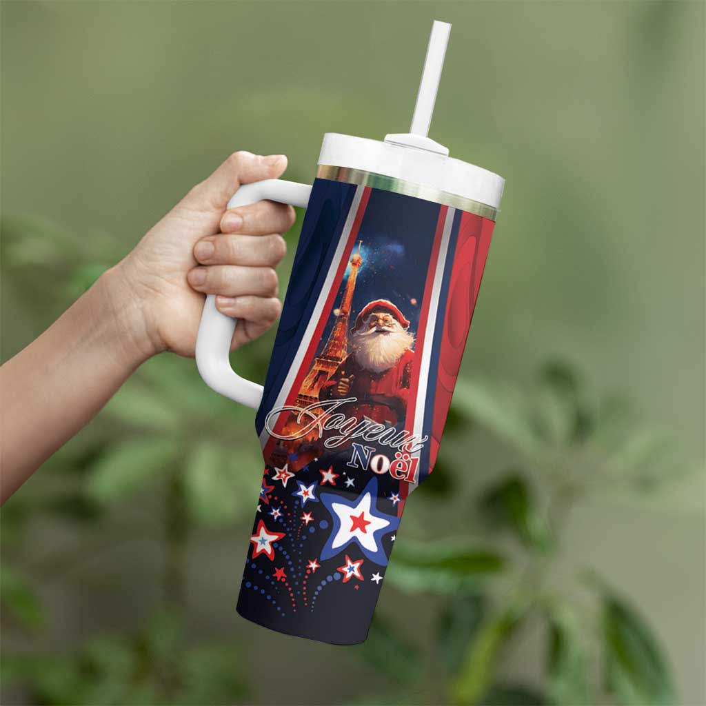 France Christmas Tumbler With Handle Joyeux Noel Santa Claus Eiffel Tower - Wonder Print Shop