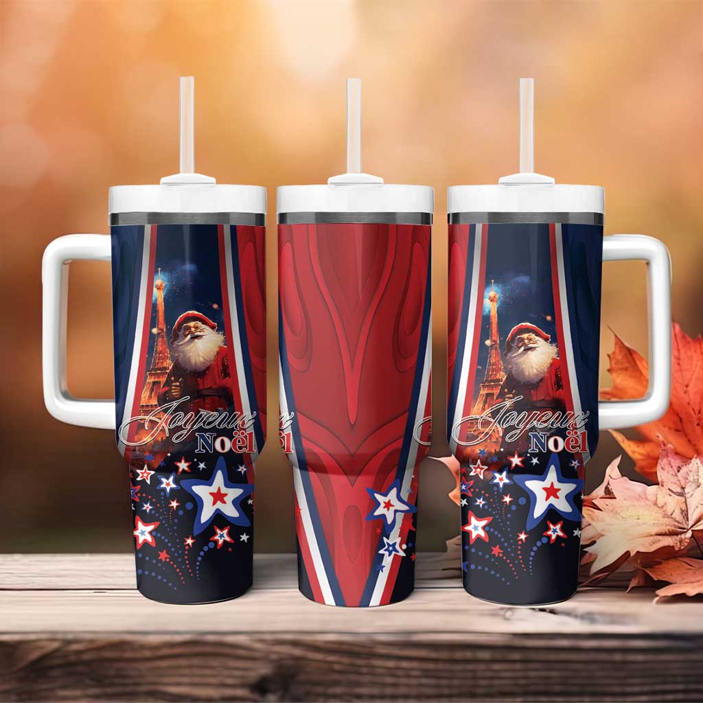 France Christmas Tumbler With Handle Joyeux Noel Santa Claus Eiffel Tower - Wonder Print Shop