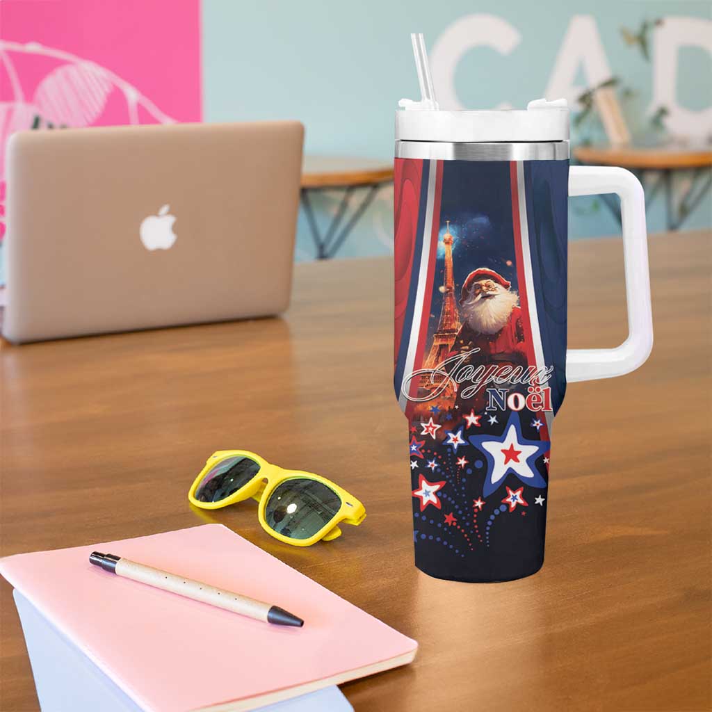 France Christmas Tumbler With Handle Joyeux Noel Santa Claus Eiffel Tower - Wonder Print Shop