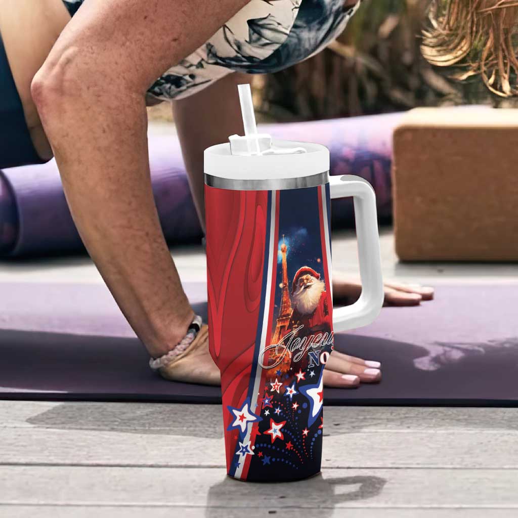 France Christmas Tumbler With Handle Joyeux Noel Santa Claus Eiffel Tower - Wonder Print Shop