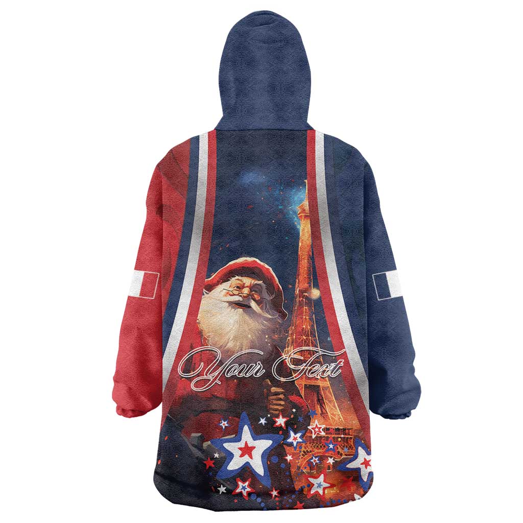 Personalised France Christmas Wearable Blanket Hoodie Joyeux Noel Santa Claus Eiffel Tower - Wonder Print Shop