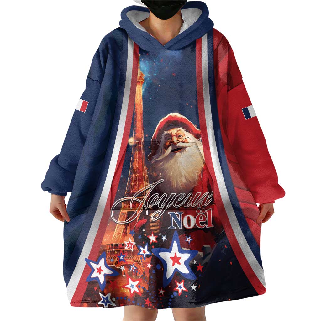 Personalised France Christmas Wearable Blanket Hoodie Joyeux Noel Santa Claus Eiffel Tower - Wonder Print Shop