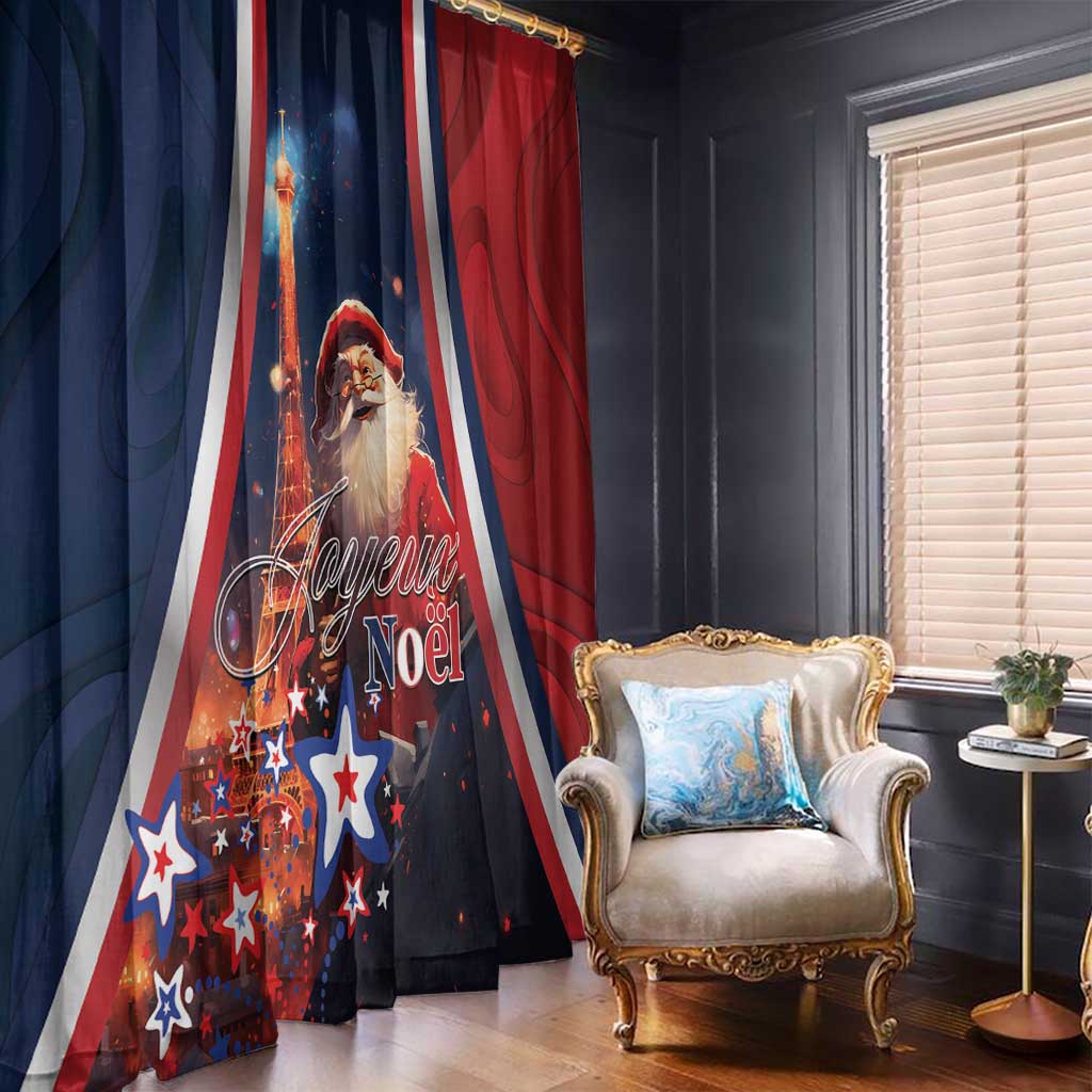 France Christmas Window Curtain Joyeux Noel Santa Claus Eiffel Tower - Wonder Print Shop