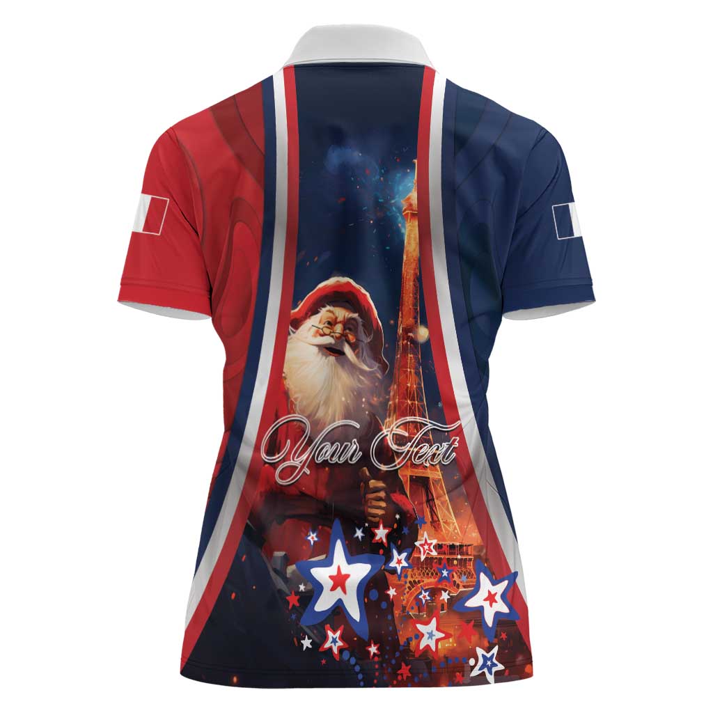 Personalised France Christmas Women Polo Shirt Joyeux Noel Santa Claus Eiffel Tower - Wonder Print Shop