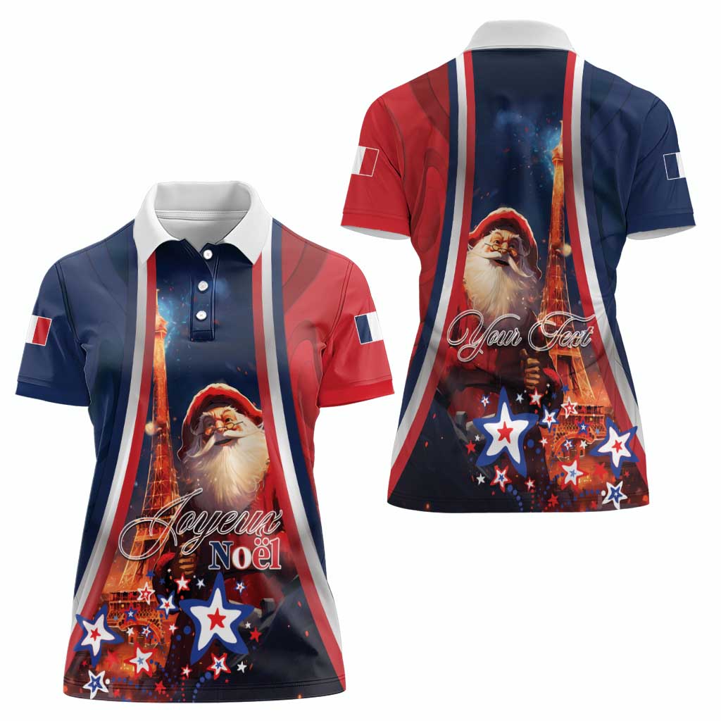 Personalised France Christmas Women Polo Shirt Joyeux Noel Santa Claus Eiffel Tower - Wonder Print Shop