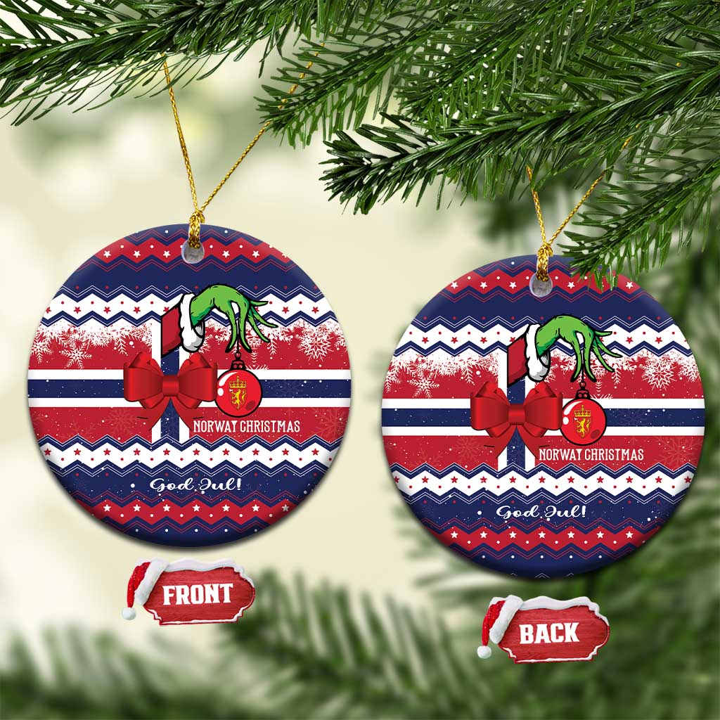 Norway Christmas Ceramic Ornament God Jul! Coquette Bow - Wonder Print Shop
