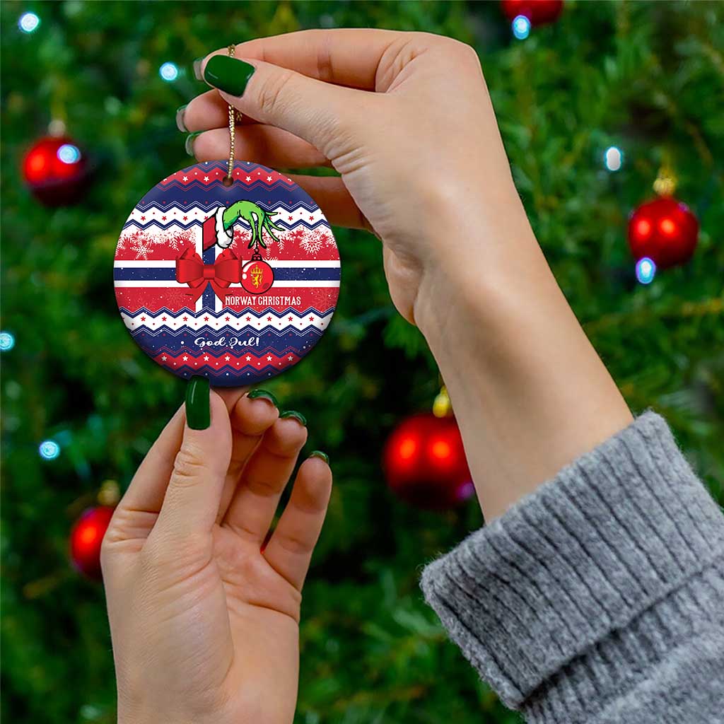 Norway Christmas Ceramic Ornament God Jul! Coquette Bow - Wonder Print Shop
