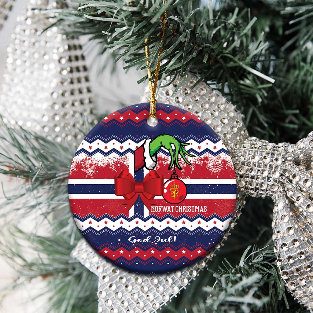 Norway Christmas Ceramic Ornament God Jul! Coquette Bow - Wonder Print Shop