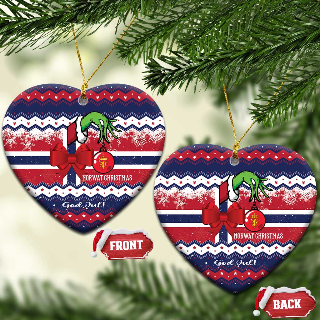 Norway Christmas Ceramic Ornament God Jul! Coquette Bow - Wonder Print Shop