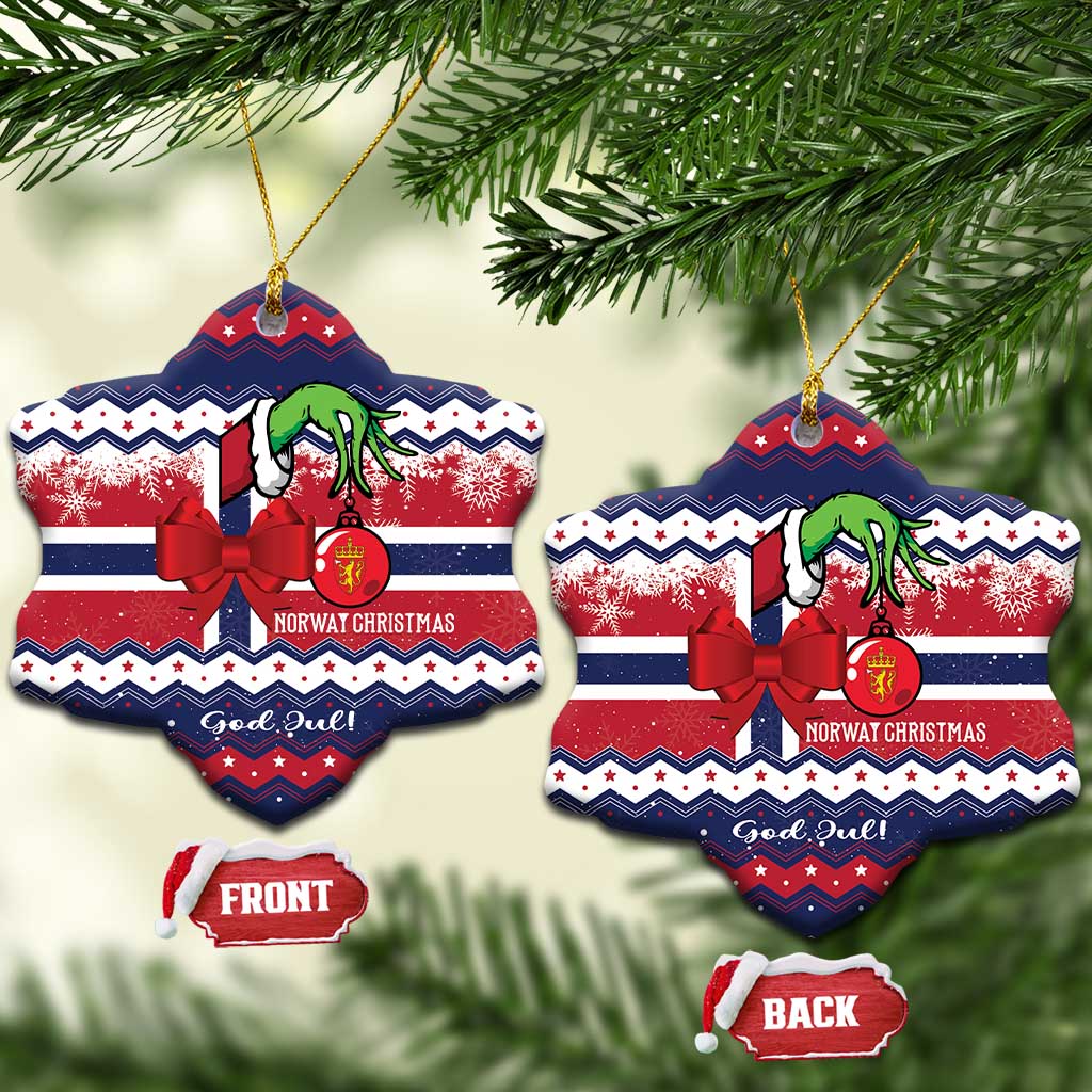 Norway Christmas Ceramic Ornament God Jul! Coquette Bow - Wonder Print Shop