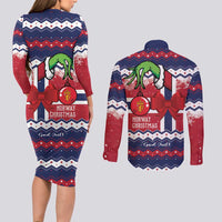Norway Christmas Couples Matching Long Sleeve Bodycon Dress and Long Sleeve Button Shirt God Jul! Coquette Bow - Wonder Print Shop