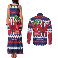 Norway Christmas Couples Matching Tank Maxi Dress and Long Sleeve Button Shirt God Jul! Coquette Bow - Wonder Print Shop