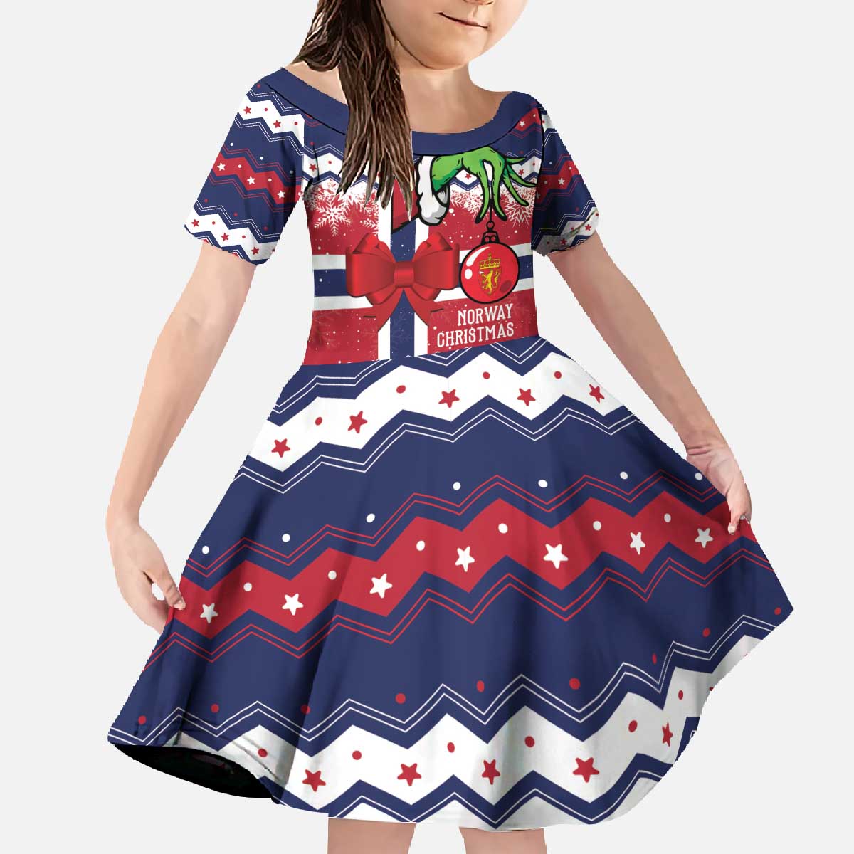 Norway Christmas Family Matching Off The Shoulder Long Sleeve Dress and Hawaiian Shirt God Jul! Coquette Bow - Wonder Print Shop