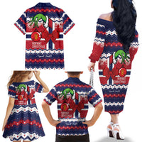 Norway Christmas Family Matching Off The Shoulder Long Sleeve Dress and Hawaiian Shirt God Jul! Coquette Bow - Wonder Print Shop