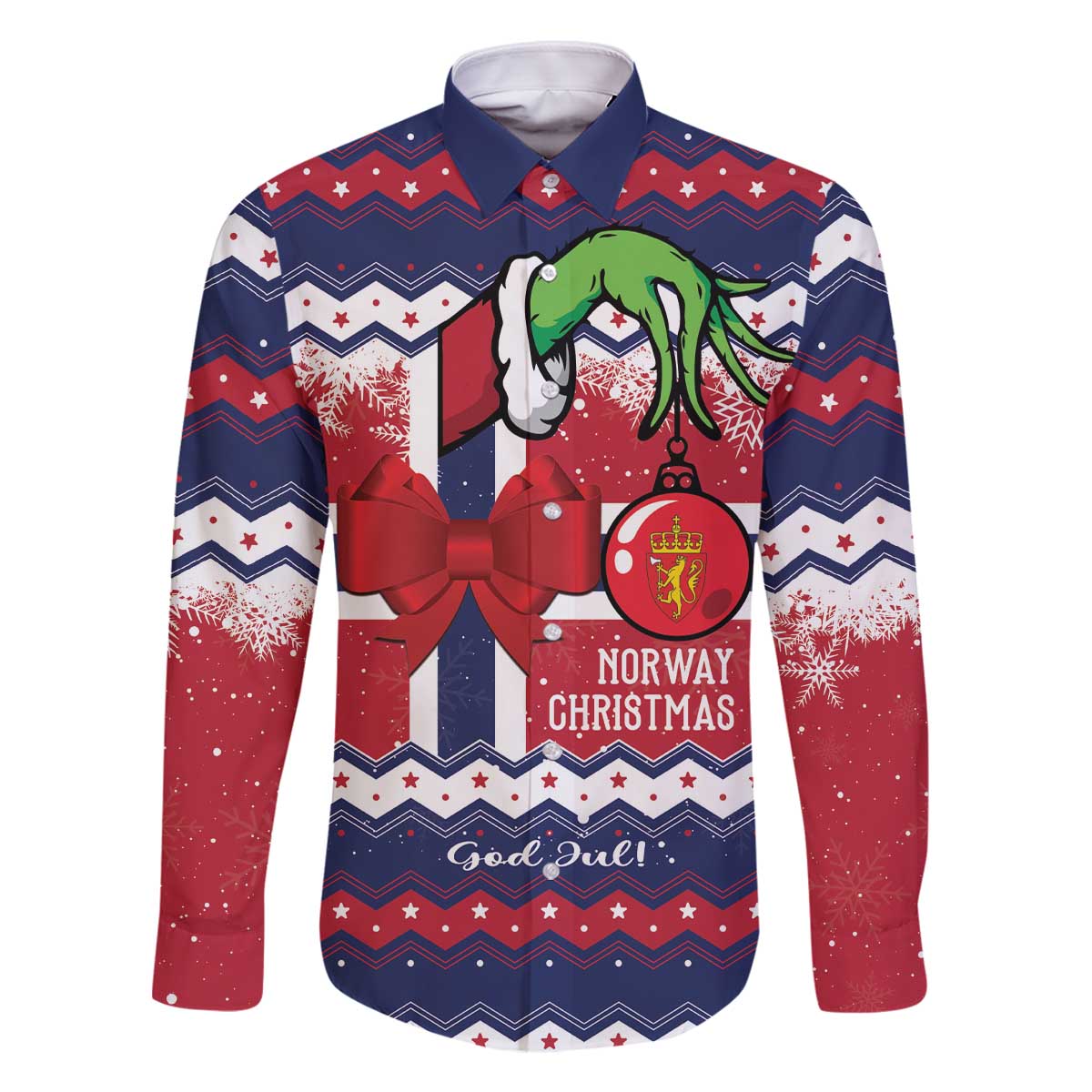 Norway Christmas Family Matching Off The Shoulder Long Sleeve Dress and Hawaiian Shirt God Jul! Coquette Bow - Wonder Print Shop