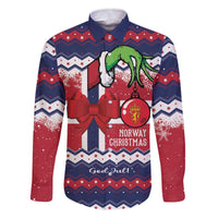 Norway Christmas Family Matching Off The Shoulder Long Sleeve Dress and Hawaiian Shirt God Jul! Coquette Bow - Wonder Print Shop