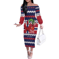 Norway Christmas Family Matching Off The Shoulder Long Sleeve Dress and Hawaiian Shirt God Jul! Coquette Bow - Wonder Print Shop
