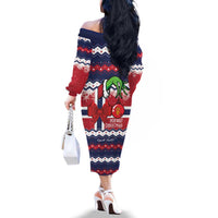 Norway Christmas Family Matching Off The Shoulder Long Sleeve Dress and Hawaiian Shirt God Jul! Coquette Bow - Wonder Print Shop