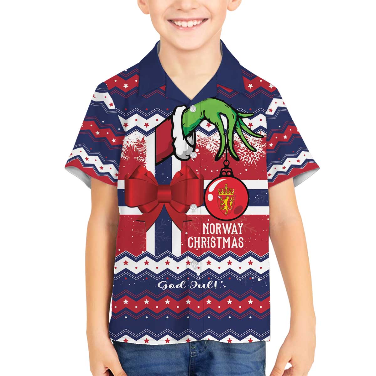 Norway Christmas Family Matching Off The Shoulder Long Sleeve Dress and Hawaiian Shirt God Jul! Coquette Bow - Wonder Print Shop