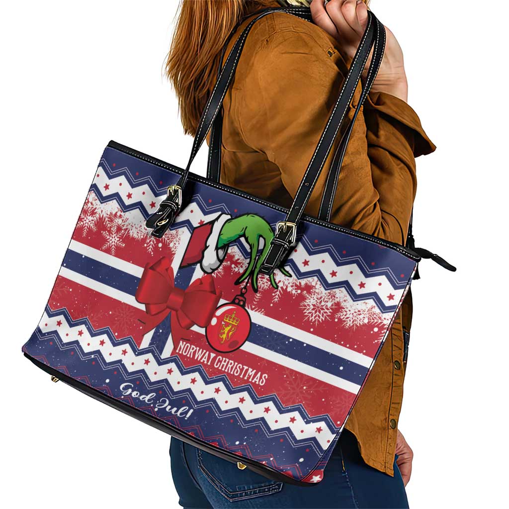 Norway Christmas Leather Tote Bag God Jul! Coquette Bow - Wonder Print Shop