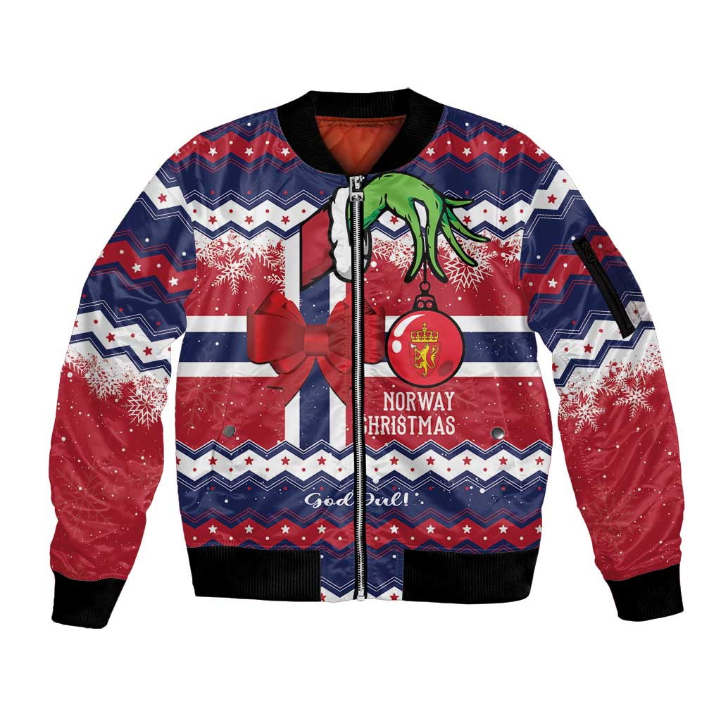 Norway Christmas Sleeve Zip Bomber Jacket God Jul! Coquette Bow - Wonder Print Shop