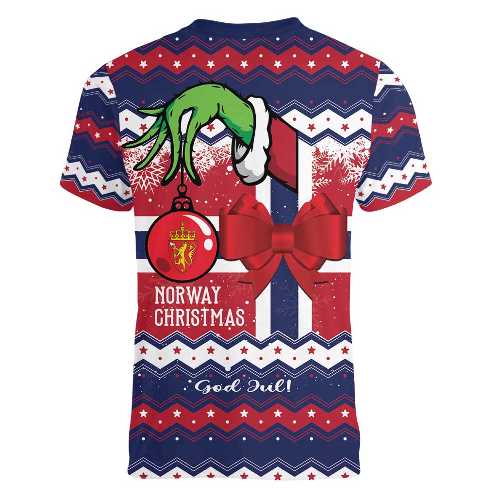 Norway Christmas Women V-Neck T-Shirt God Jul! Coquette Bow - Wonder Print Shop