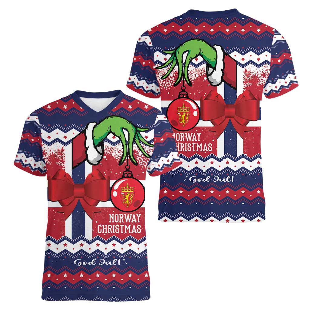 Norway Christmas Women V-Neck T-Shirt God Jul! Coquette Bow - Wonder Print Shop