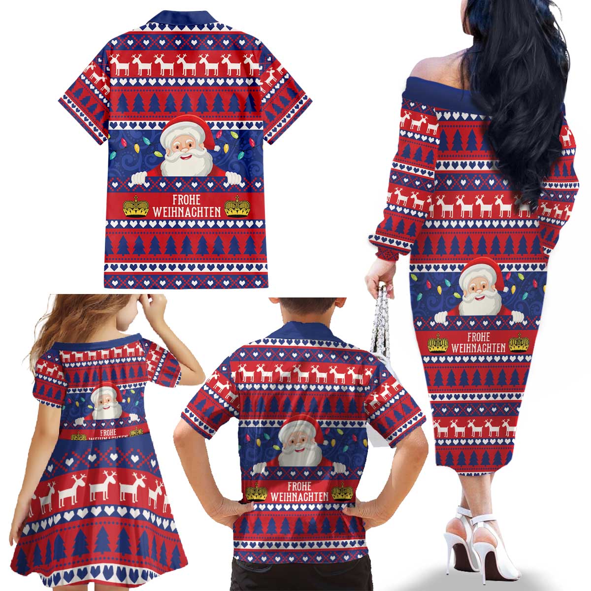 Liechtenstein Christmas Family Matching Off The Shoulder Long Sleeve Dress and Hawaiian Shirt Frohe Weihnachten Der Weihnachtsmann - Wonder Print Shop