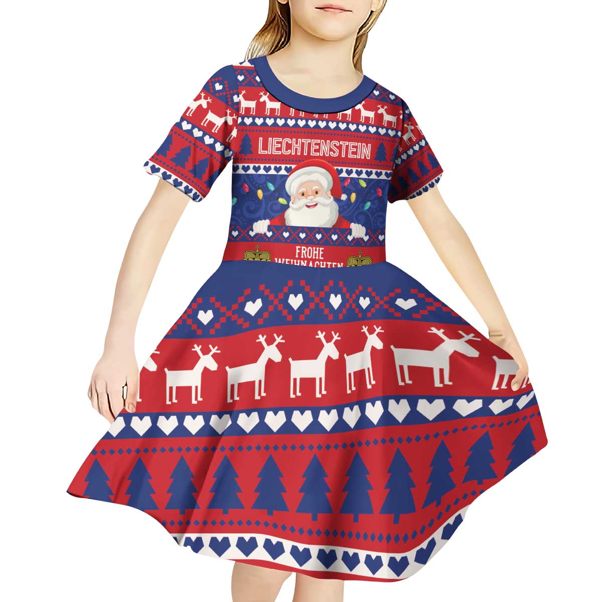 Liechtenstein Christmas Kid Short Sleeve Dress Frohe Weihnachten Der Weihnachtsmann - Wonder Print Shop