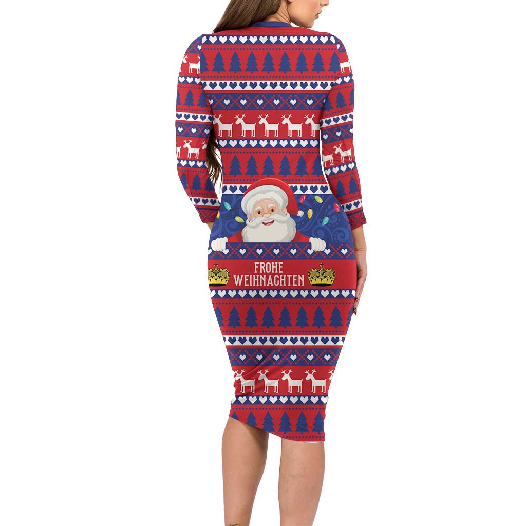 Liechtenstein Christmas Long Sleeve Bodycon Dress Frohe Weihnachten Der Weihnachtsmann - Wonder Print Shop