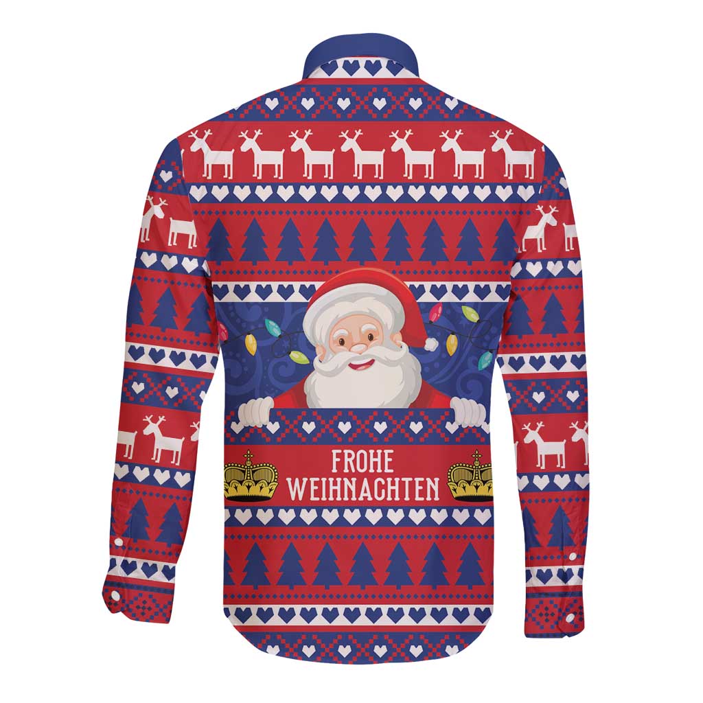 Liechtenstein Christmas Long Sleeve Button Shirt Frohe Weihnachten Der Weihnachtsmann - Wonder Print Shop