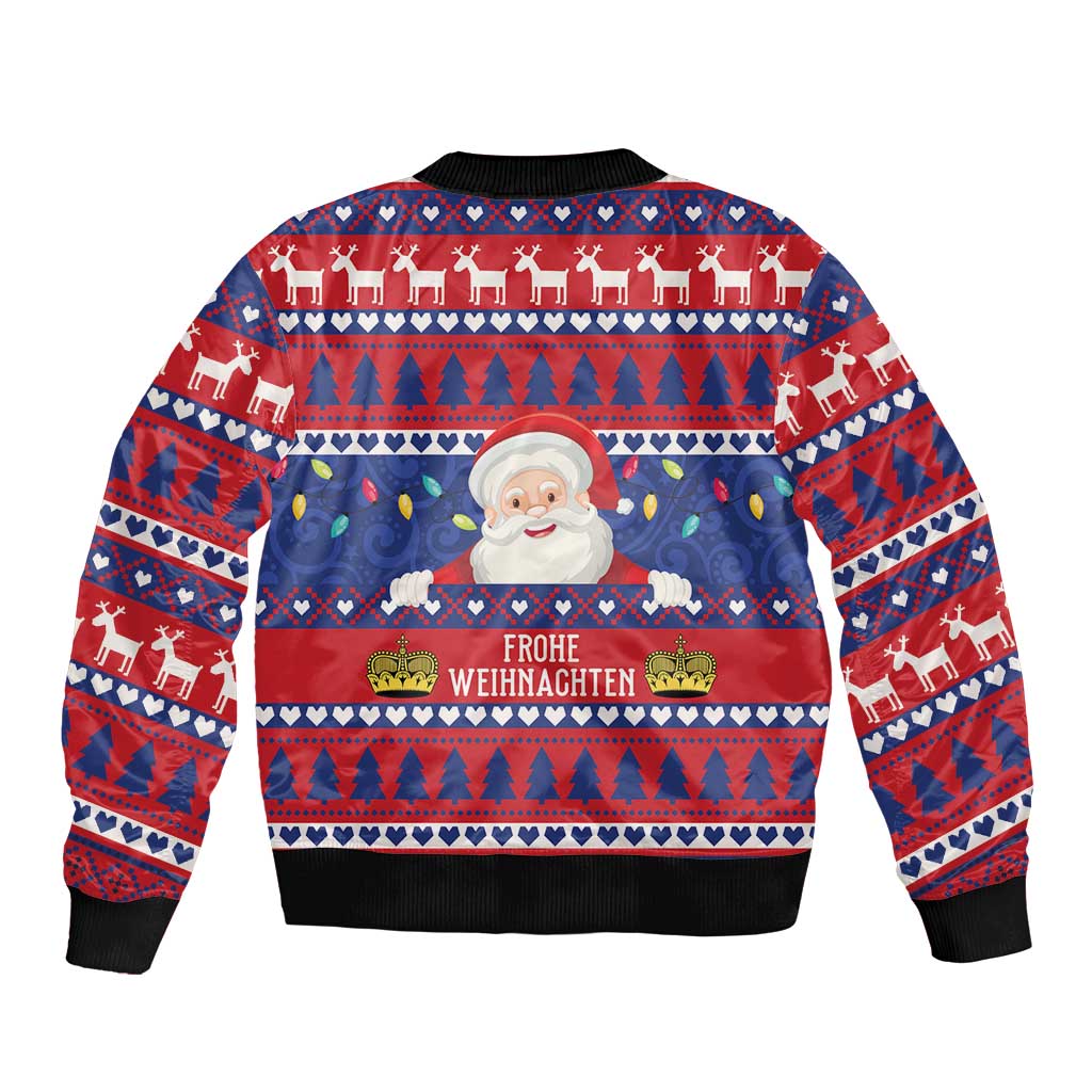 Liechtenstein Christmas Sleeve Zip Bomber Jacket Frohe Weihnachten Der Weihnachtsmann - Wonder Print Shop