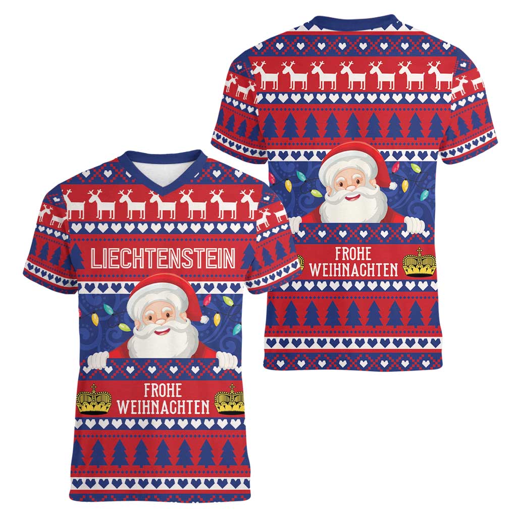 Liechtenstein Christmas Women V-Neck T-Shirt Frohe Weihnachten Der Weihnachtsmann - Wonder Print Shop