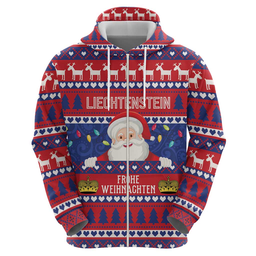 Liechtenstein Christmas Zip Hoodie Frohe Weihnachten Der Weihnachtsmann - Wonder Print Shop