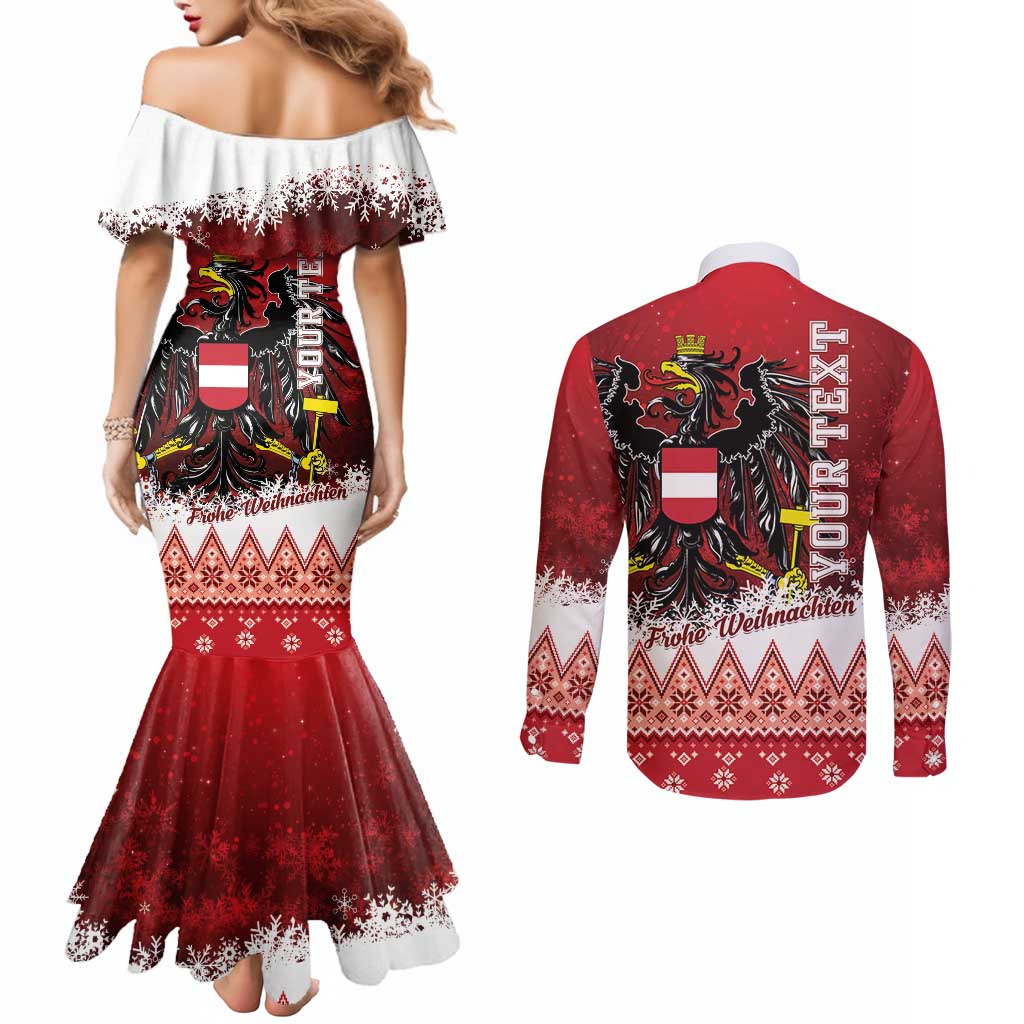 Personalized Austria Christmas Eagle Couples Matching Mermaid Dress and Long Sleeve Button Shirt Frohe Weihnachten