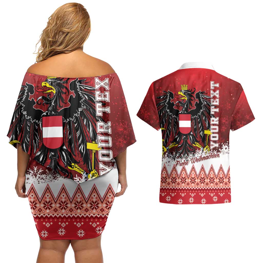 Personalized Austria Christmas Eagle Couples Matching Off Shoulder Short Dress and Hawaiian Shirt Frohe Weihnachten - Wonder Print Shop