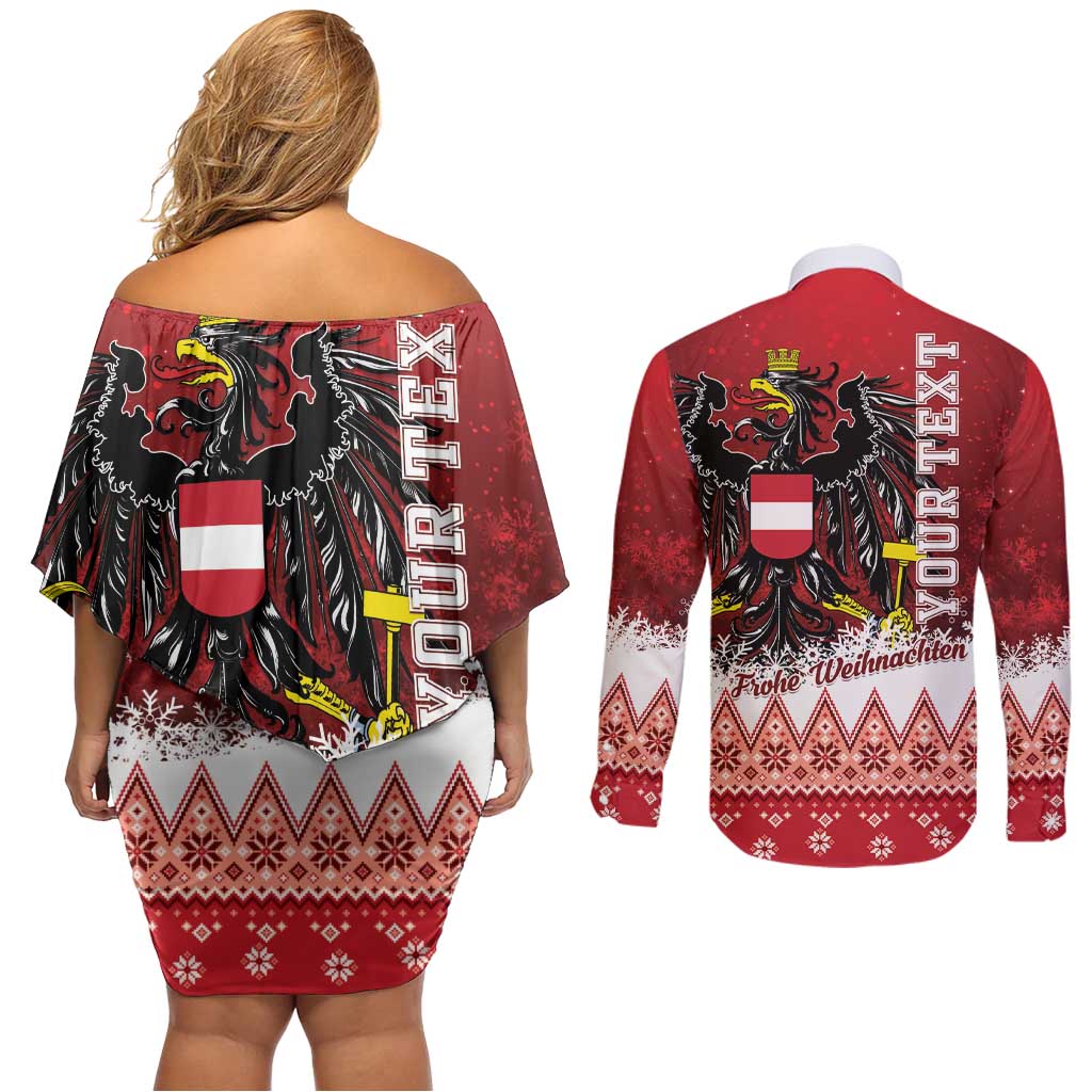Personalized Austria Christmas Eagle Couples Matching Off Shoulder Short Dress and Long Sleeve Button Shirt Frohe Weihnachten - Wonder Print Shop