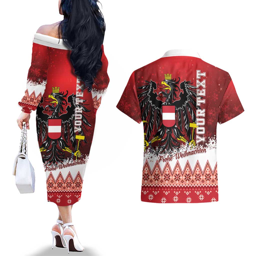 Personalized Austria Christmas Eagle Couples Matching Off The Shoulder Long Sleeve Dress and Hawaiian Shirt Frohe Weihnachten - Wonder Print Shop