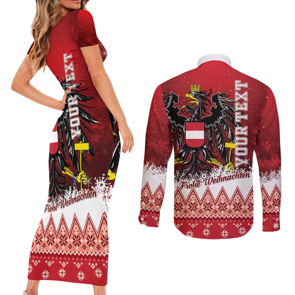 Personalized Austria Christmas Eagle Couples Matching Short Sleeve Bodycon Dress and Long Sleeve Button Shirt Frohe Weihnachten - Wonder Print Shop