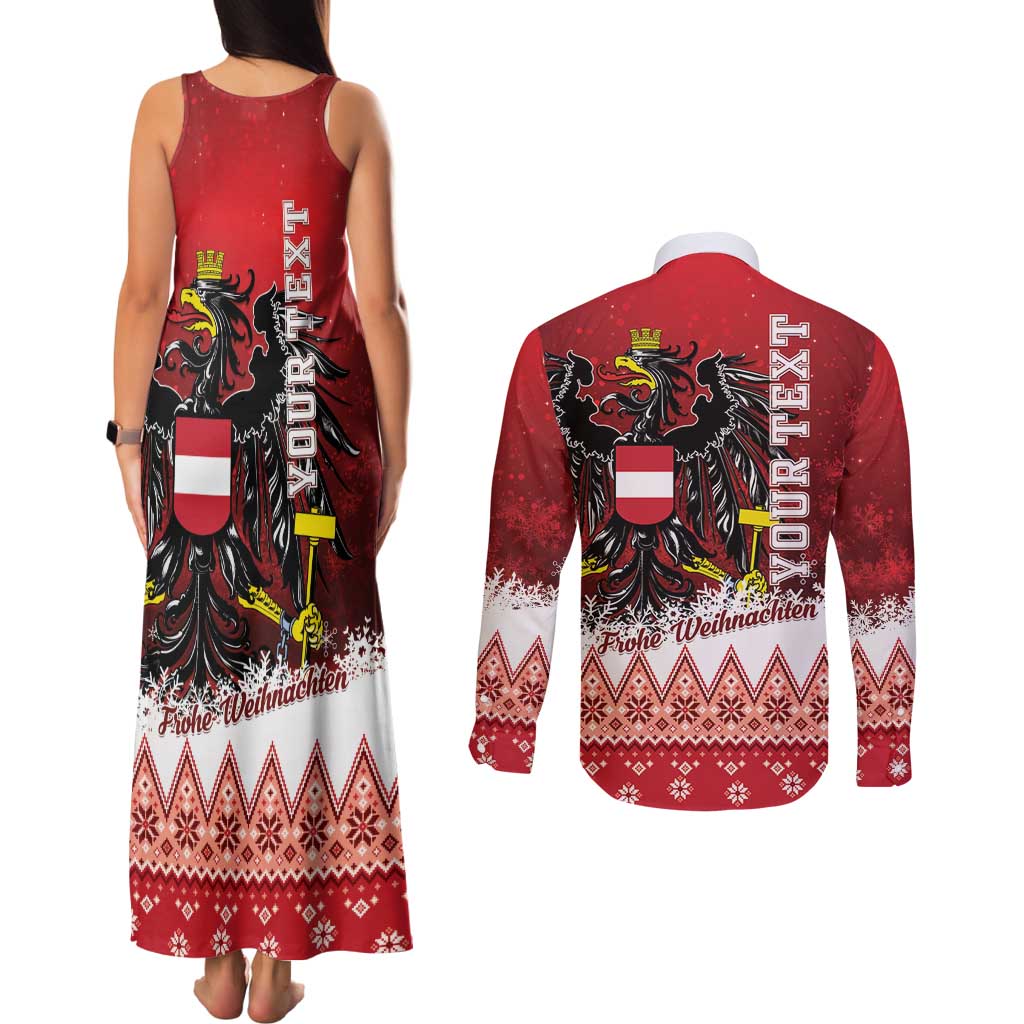 Personalized Austria Christmas Eagle Couples Matching Tank Maxi Dress and Long Sleeve Button Shirt Frohe Weihnachten - Wonder Print Shop