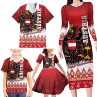 Personalized Austria Christmas Eagle Family Matching Long Sleeve Bodycon Dress and Hawaiian Shirt Frohe Weihnachten - Wonder Print Shop