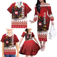 Personalized Austria Christmas Eagle Family Matching Off The Shoulder Long Sleeve Dress and Hawaiian Shirt Frohe Weihnachten - Wonder Print Shop