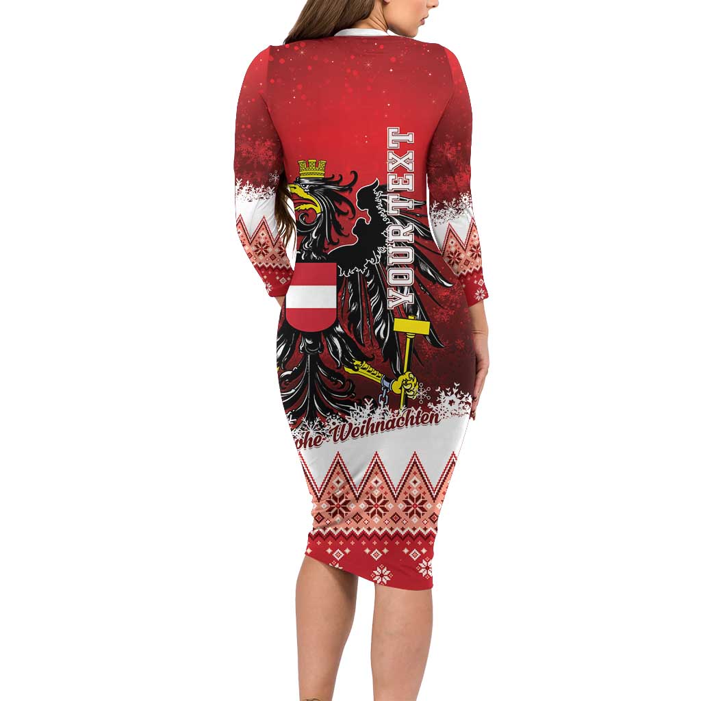 Personalized Austria Christmas Eagle Long Sleeve Bodycon Dress Frohe Weihnachten - Wonder Print Shop