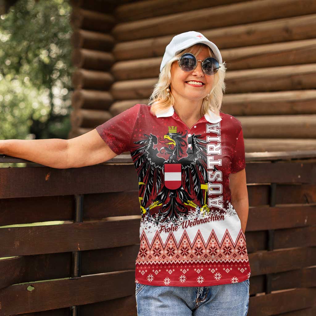 Personalized Austria Christmas Eagle Women Polo Shirt Frohe Weihnachten - Wonder Print Shop